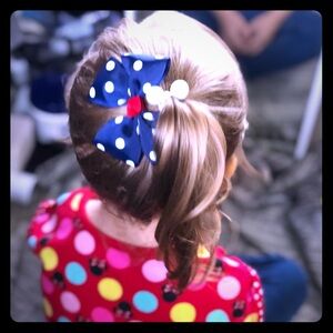 Boutique Handmade Blue with White Polka Dots & Red